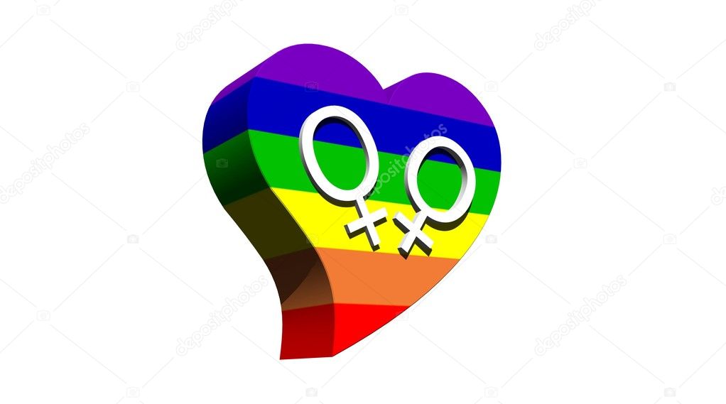 Lesbian couple in rainbow color heart