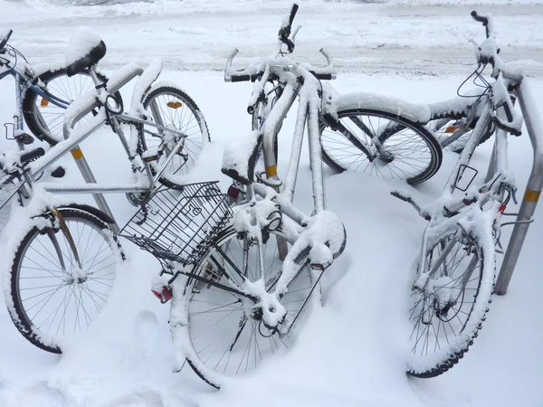 Cyklar omfattas av snö — Stockfoto