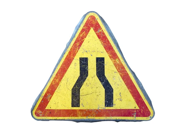 Знак сужения дороги — стоковое фото