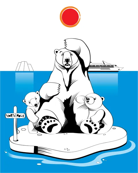 Ursos polares no pólo norte — Vetor de Stock