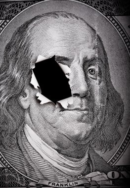 Break of portrait of Benjamin Franklin form 100 clipart