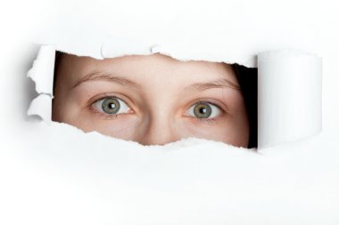 Peeking through torn paper hole clipart