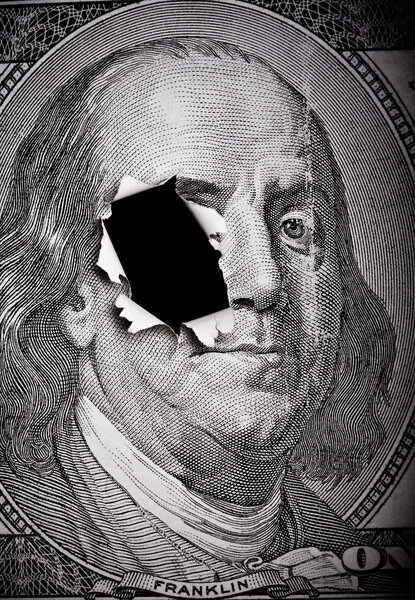 Break of portrait of Benjamin Franklin form 100