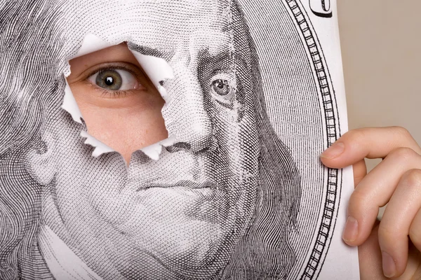 Portrait of Benjamin Franklin with living eye — Stock Photo, Image