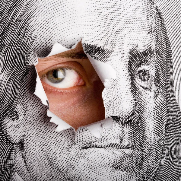 Portrait of Benjamin Franklin with living eye