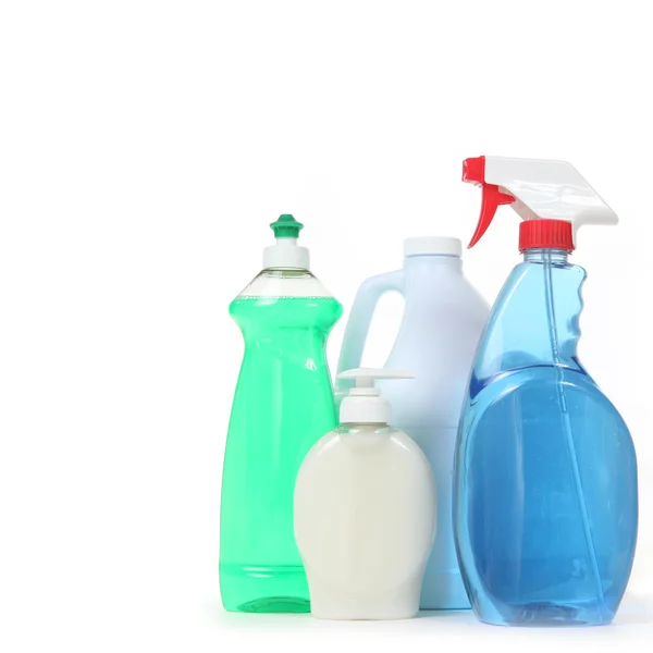 Pencere sprey ve sabun deterjan çamaşır suyu — Stok fotoğraf