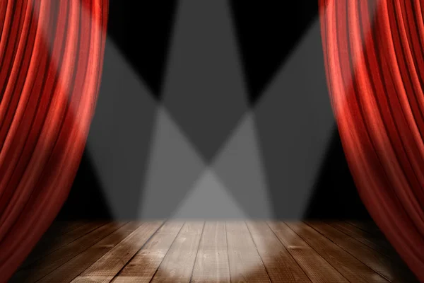 Fondo de escenario de teatro rojo con 3 Spot — Foto de Stock