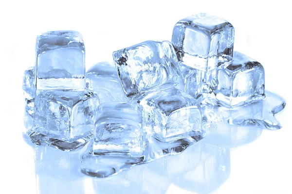 Cool Ice Cubes Melting on a White Refle Stock Photo