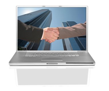 Business Men Handshake on a Computer Scr clipart