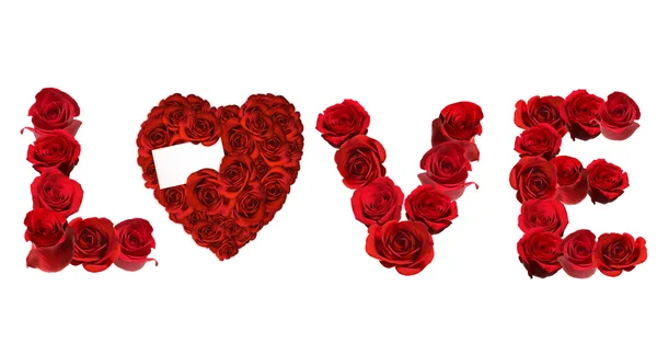 LOVE Spelled With Individual Roses on Wh — Stock fotografie
