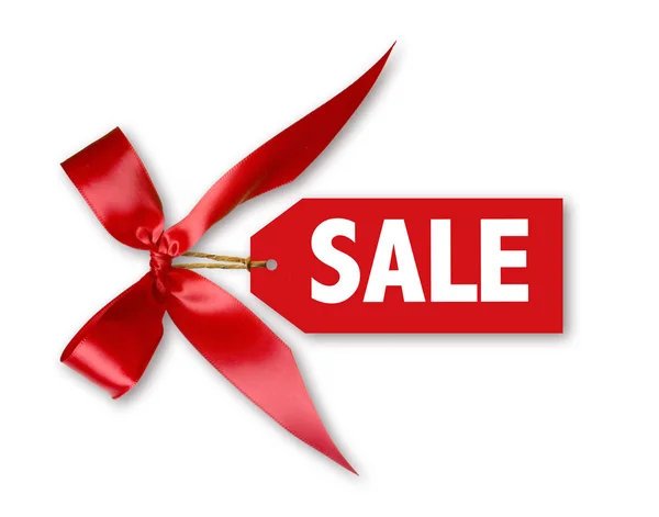 stock image Sales Tag With Big Red Ribbon Bow Tied