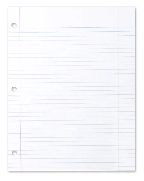 Blank Piece of School Lined Paper on Whi — Stock Photo, Image