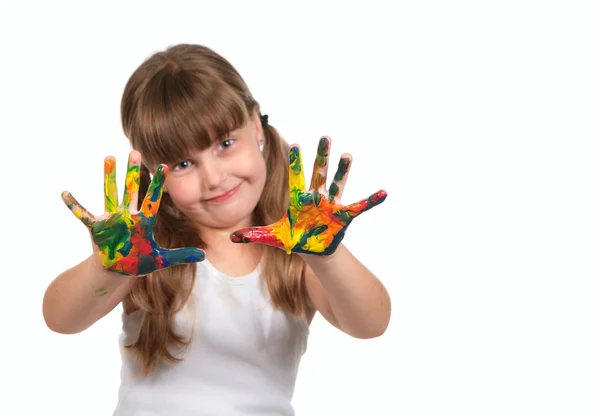 Lachende dagopvang preschool kind paintin — Stockfoto