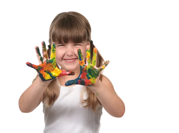 Gelukkig preschool kind finger schilderij — Stockfoto