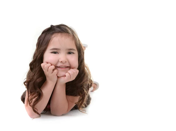Sorrindo Jovem Criança Morena em Branco — Fotografia de Stock