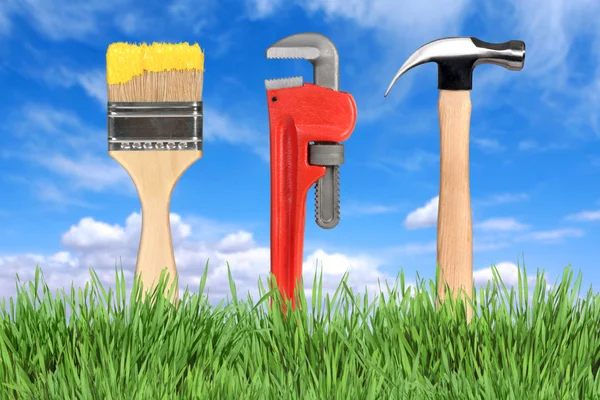 Home Improvement Tools Paintbrush, Pipe — Stock Photo, Image