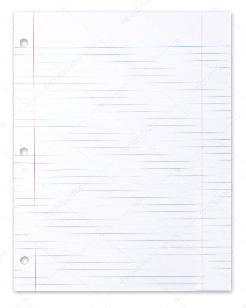 Blank Piece of School Lined Paper on Whi