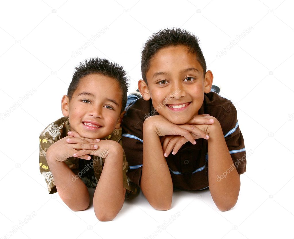 2 Hispanic Young Brothers Smiling