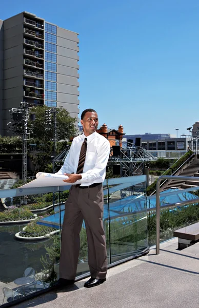 African American Architect Inspecting Wo — Stock Photo, Image