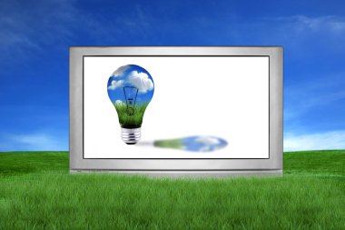 Huge LCD or Plasma TV With Green Energy clipart