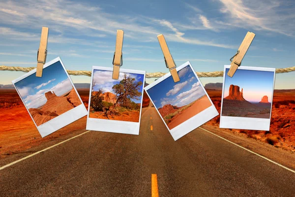 Wakacje podróż koncepcja z polaroid do Internetu — Zdjęcie stockowe