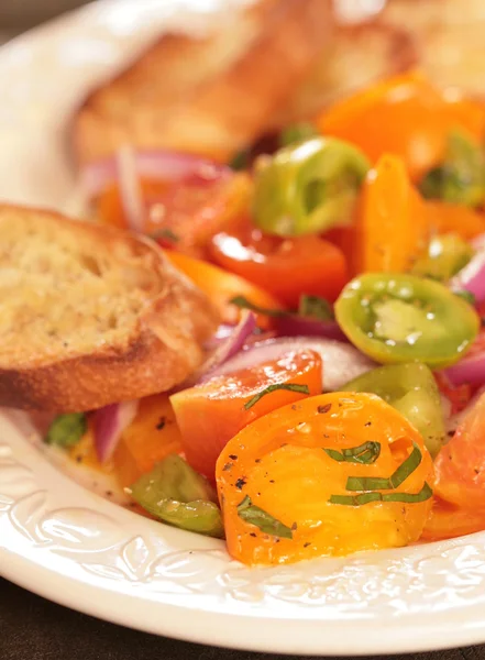 stock image Tomato Salad With Bread and Red Onions