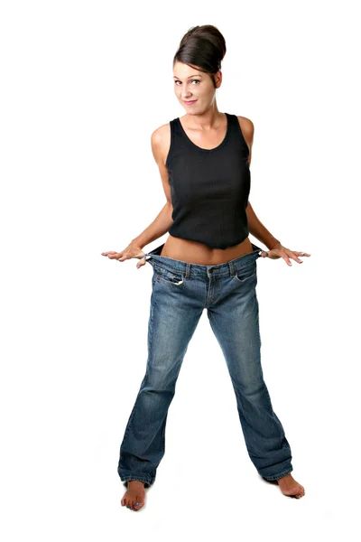 Vrouw ontmoette haar gewichtsverlies doel en ik — Stockfoto