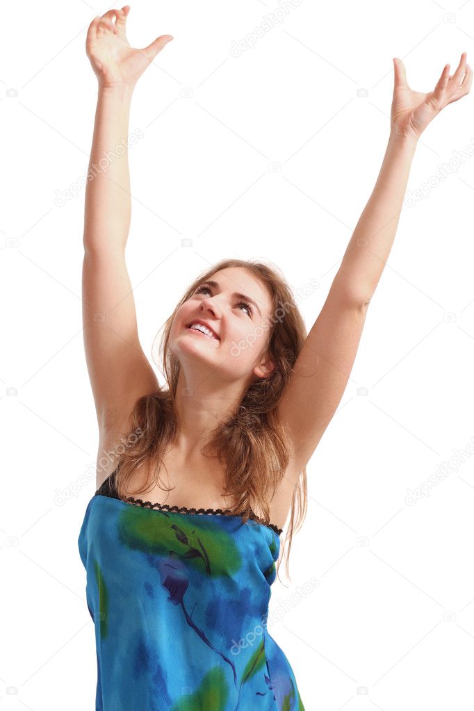 Woman with hands up