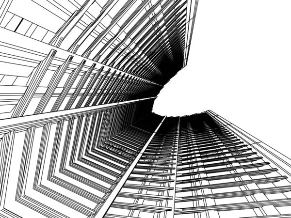 3D skiss monokrom arkitekturen — Stockfoto