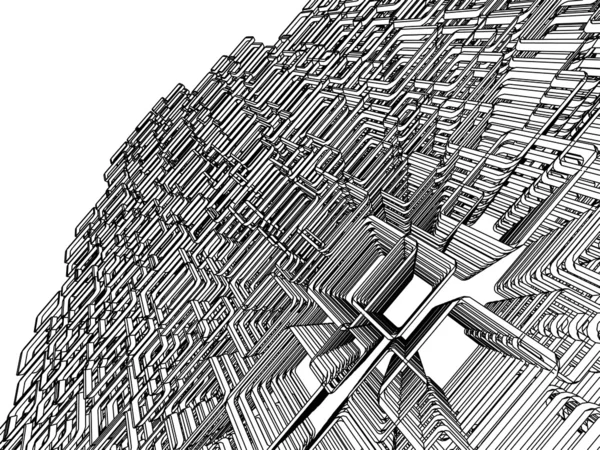 3D skiss monokrom arkitekturen — Stockfoto