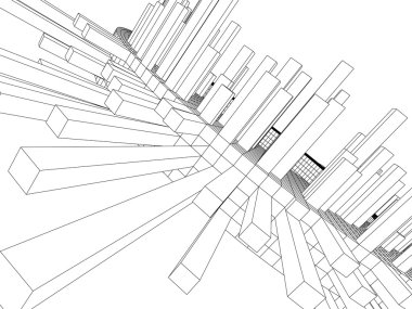 3D çizimi tek renkli mimarisi