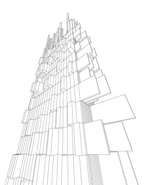 3D çizimi tek renkli mimarisi