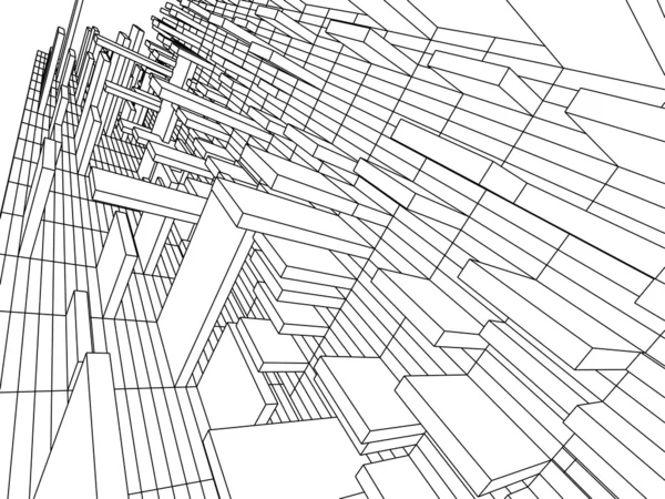 3D skica monochromatických architektura — Stock fotografie