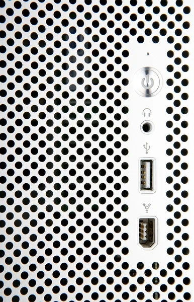Tlačítko napájení na kovové hole pozadí. — Stock fotografie