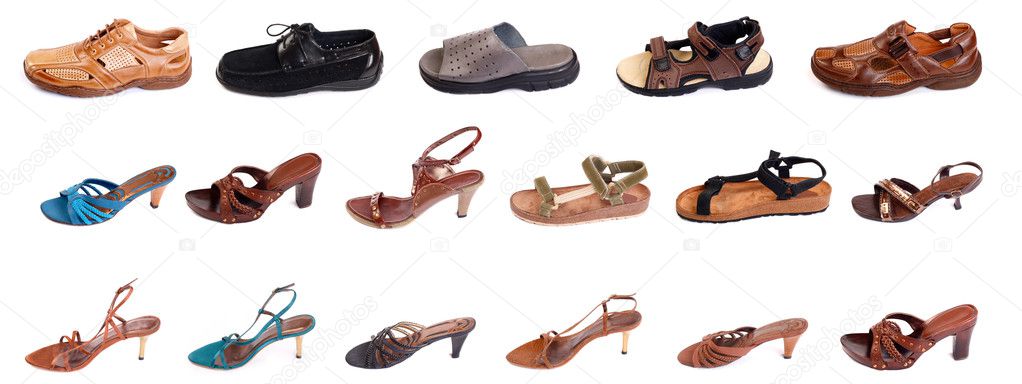 Many fancy man and woman shoes — Stock 