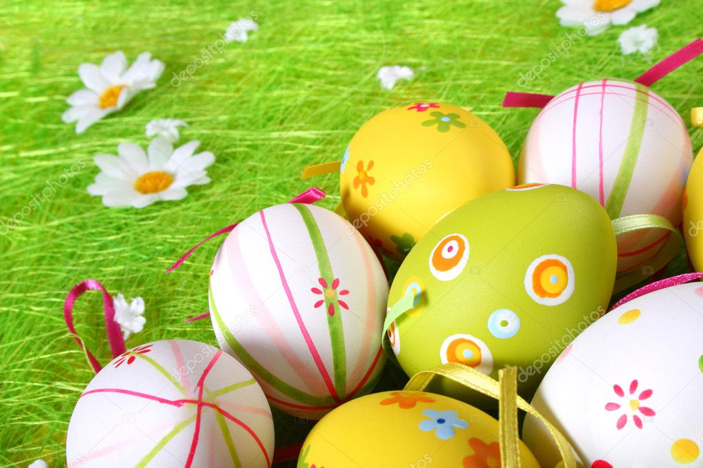 Pastel and colored Easter eggs