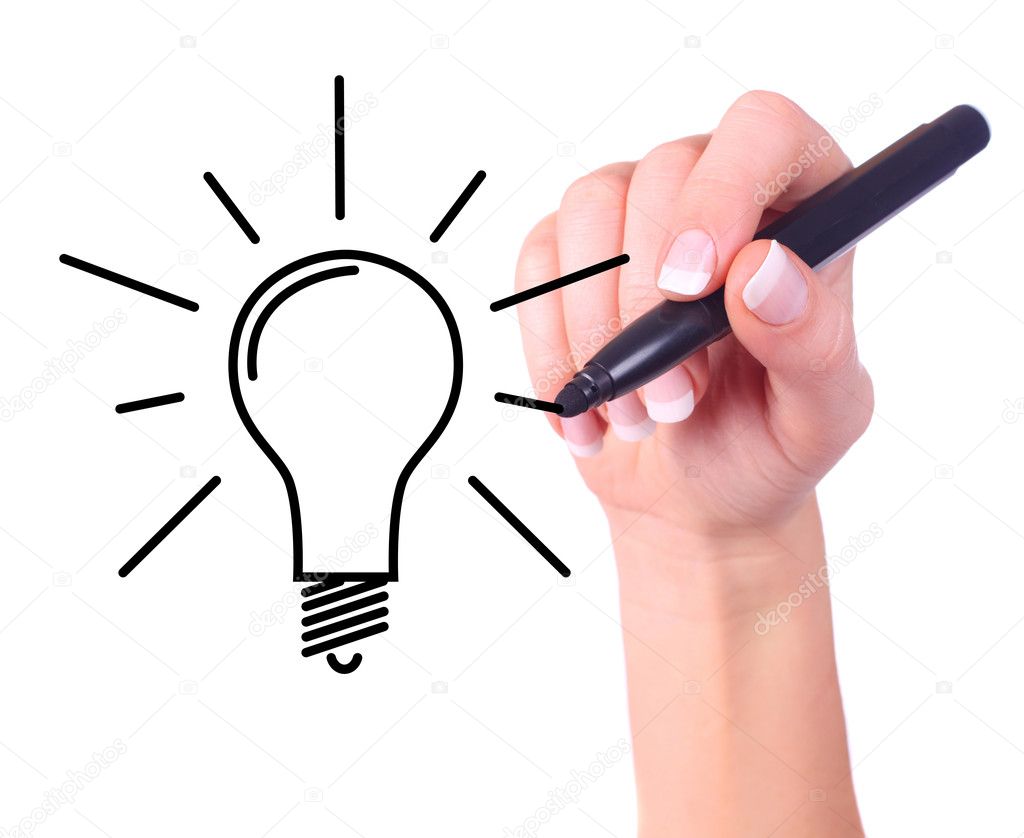 Hand drawing light bulb