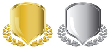 Golden and silver shields with laurel wr clipart