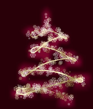 Stylized xmas tree with gold stars clipart