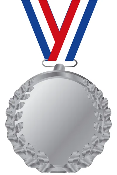 Серебряная медаль с триколорной лентой — стоковый вектор