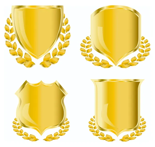 Escudo dorado con corona de laurel — Vector de stock