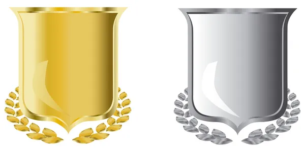 Золоті та срібні щити з лавровим рукавом — стоковий вектор