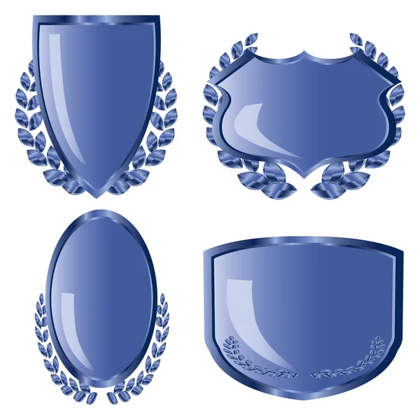 Escudos azules con corona de laurel — Vector de stock