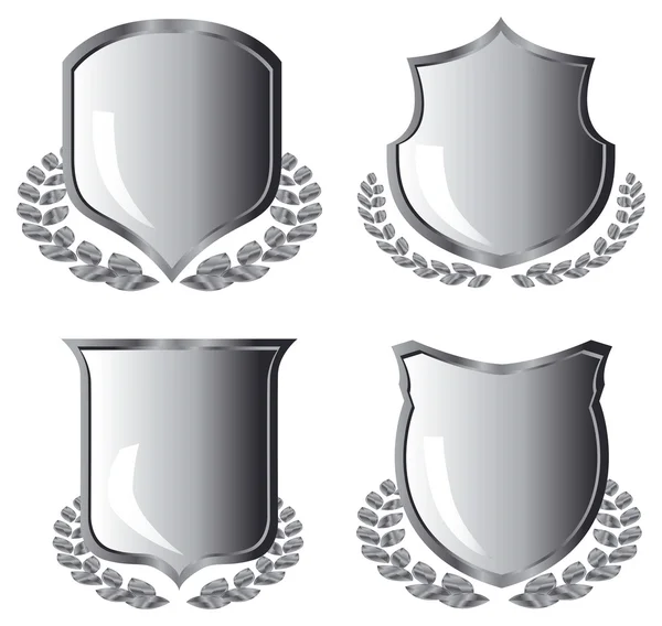 Silberne Schilde mit Lorbeerkranz — Stockvektor