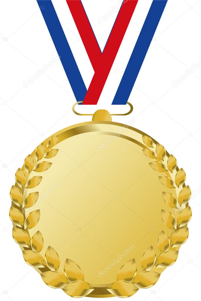 Gold medal with tricolor ribbon on white