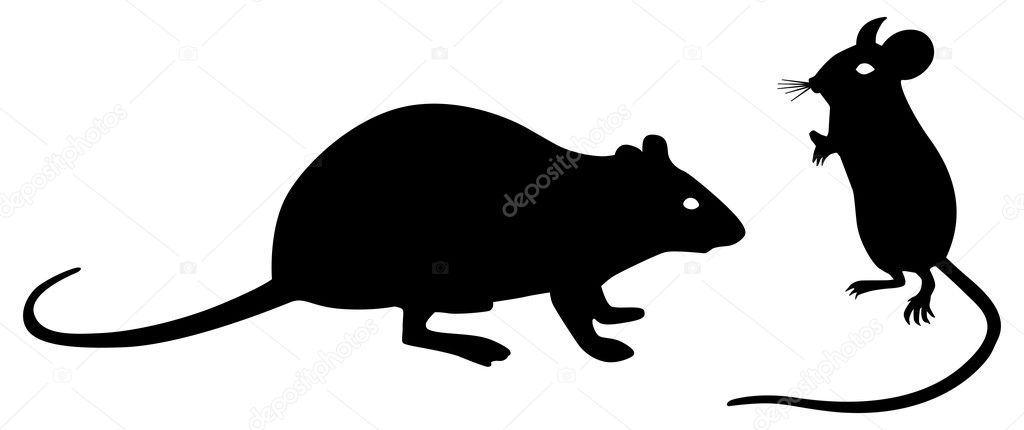 Black mouse and rat silhouettes on white background. Vector illustration.