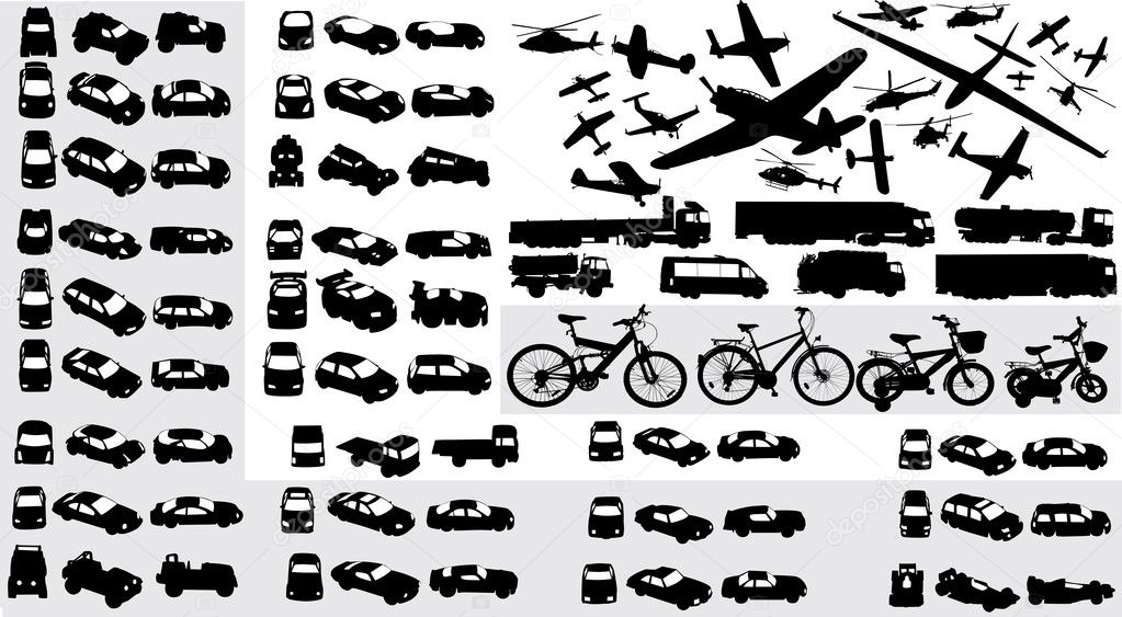 Vector collection of transportation silh