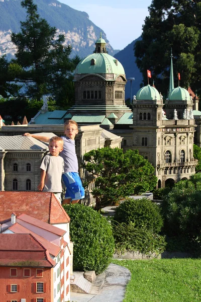 stock image Boys in Swiss Miniature