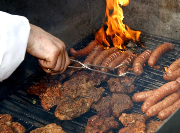 Close up of grilled meat and sausage — Stock Photo, Image