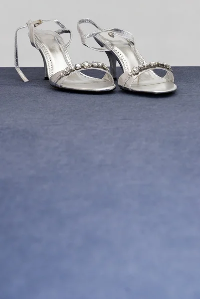 stock image Silver formal wedding shoes